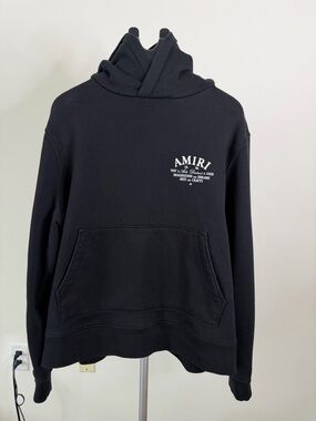 AMIRI Black Pullover Hoodie with White Chest Logo